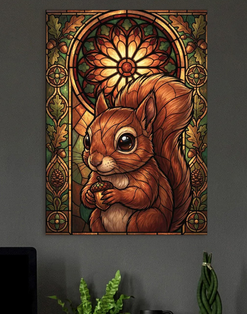 Stained Glass Squirrel — metal poster wall art by Lineer